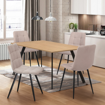 Jídelní stůl 120x80 BERGEN dub + 4 židle BERGEN béžová
